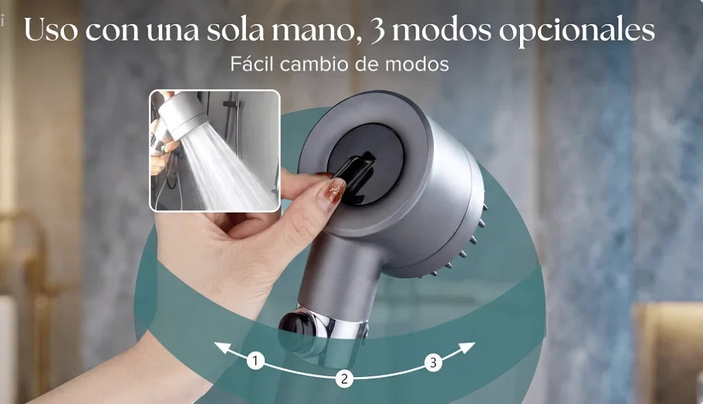Uso con una sola mano y 3 modos de chorro